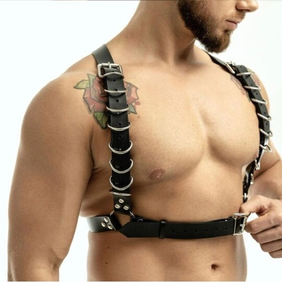 Men Faux Leather Harness, Gothic Style Harness, Multi-Point Adjustments - Picture 5 of 6